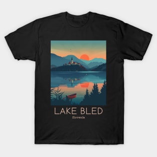 A Vintage Travel Illustration of Lake Bled - Slovenia T-Shirt